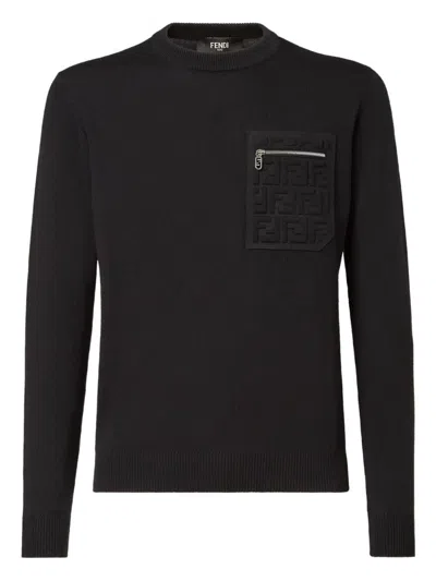 Fendi Breast Pocket Wool Pullover Clothing In Black