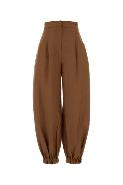 Fendi Brick Linen-blend Wide-leg Pants In Brown