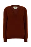 Fendi Cashmere Sweater With V-neck And Long Sleeves In Brown