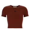 Fendi Embroidered Logo Short Sleeve Top In Brown