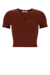 Fendi Embroidered Logo Short Sleeve Top In Brown