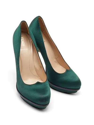 Pre-owned Fendi Bridge Heel Platform Pumps In Green