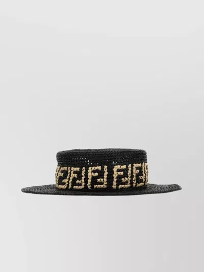 Fendi Brimmed Design Raffia Hat Contrast Pattern In Neutral