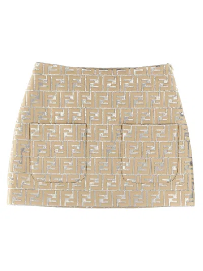 Fendi Kids' Brocade Logo Skirt In Beige