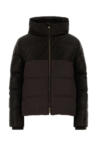 Fendi Dark Brown Cotton Blend Down Jacket In Black