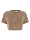 Fendi Beige Cotton Logo Crop T-shirt In Brown
