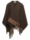 Fendi Women Brown Poncho With All-over Ff Motif And Logo Lettering Detail In Wool And Cashmere Woman In Brown