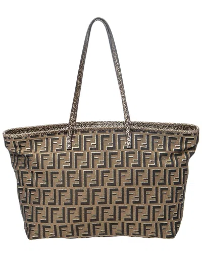 Fendi Brown & Gold Zucca Canvas Roll Zip Tote (authentic Pre-loved)