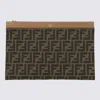 Fendi Ff Logo Print Flat Pouch In Brown