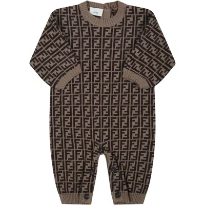 Fendi Brown Babygrow For Babykids With Double Ff