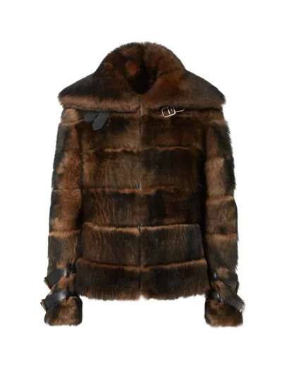 FENDI BROWN BACKED SHEEPSKIN AND NAPPA JACKET