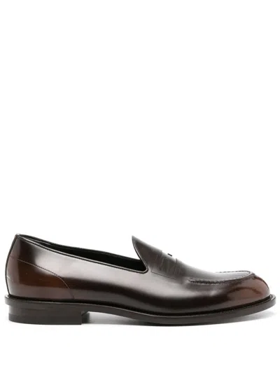 FENDI BROWN BAGUETTE LEATHER LOAFERS
