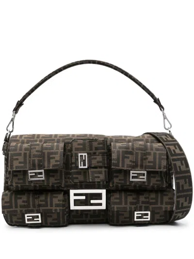 Fendi Brown Baguette Maxi Multipcoket Shoulder Bag