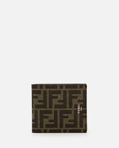 FENDI BROWN BI-FOLD JACQUARD WALLET