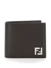 Fendi Brown Bi-fold Wallet With Squared Ff Motif In Leather Man In Multicolor