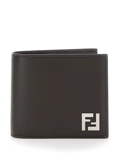 Fendi Brown Bi-fold Wallet With Squared Ff Motif In Leather Man In Multicolor