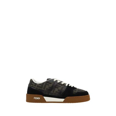 Fendi Brown Calf Leather Bos Taurus Sneakers In Black