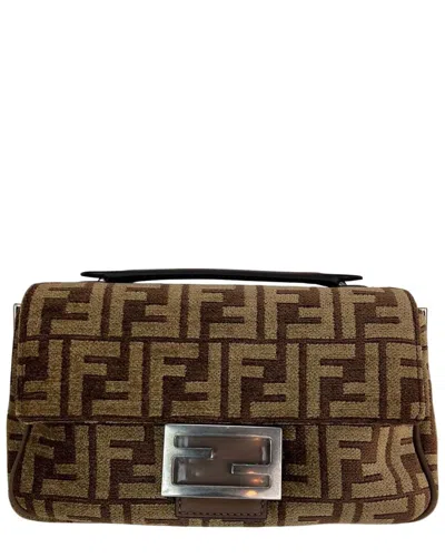 Fendi Brown Canvas Ff Midi Chain Baguette Shoulder Bag (authentic Pre-loved)