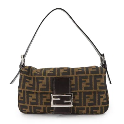 Pre-owned Fendi Brown Canvas Leather Baguette Bag Shoulder Bag ()