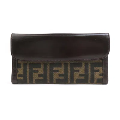 Pre-owned Fendi Brown Canvas Leather Long Wallet (bi-fold) ()