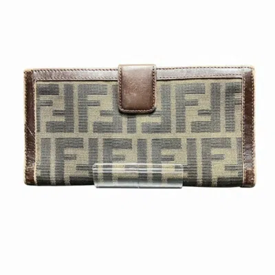 Pre-owned Fendi Brown Canvas Leather Long Wallet (bi-fold) ()