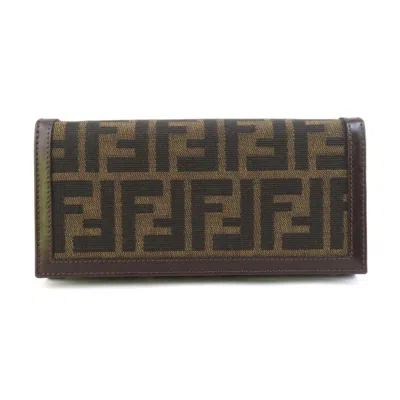 Pre-owned Fendi Brown Canvas Leather Long Wallet (bi-fold) ()