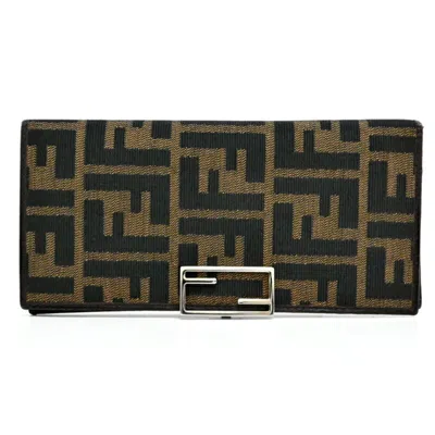 Pre-owned Fendi Brown Canvas Leather Long Wallet (bi-fold) ()