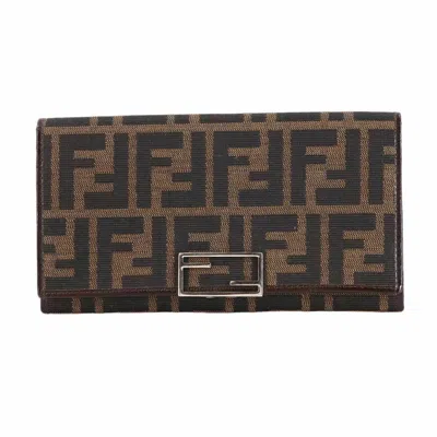 Pre-owned Fendi Brown Canvas Leather Long Wallet (bi-fold) ()