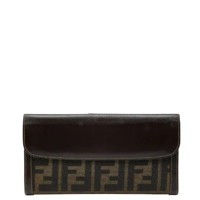 Pre-owned Fendi Brown Canvas Leather Long Wallet (bi-fold) ()