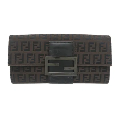 Pre-owned Fendi Brown Canvas Leather Long Wallet (bi-fold) ()
