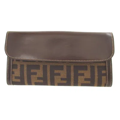 Pre-owned Fendi Brown Canvas Leather Long Wallet (bi-fold) ()