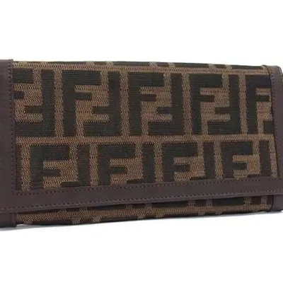 Pre-owned Fendi Brown Canvas Leather Long Wallet (bi-fold) ()