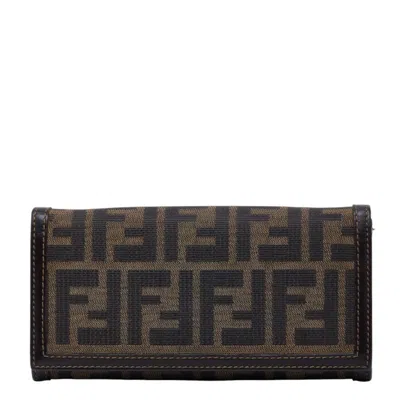Pre-owned Fendi Brown Canvas Leather Long Wallet (bi-fold) ()