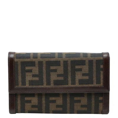 Pre-owned Fendi Brown Canvas Leather Long Wallet (bi-fold) ()
