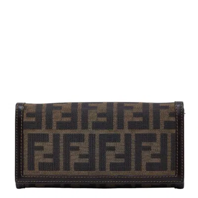 Pre-owned Fendi Brown Canvas Leather Long Wallet (bi-fold) ()
