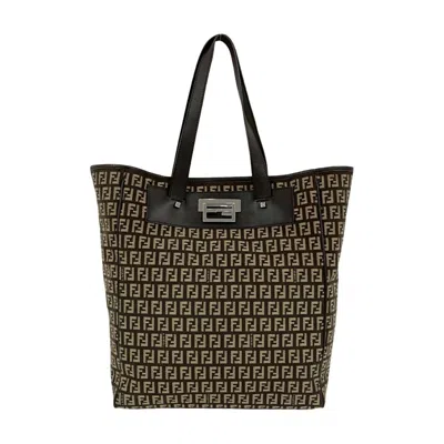 Pre-owned Fendi Brown Canvas Leather Shoulder Bag Tote Bag ()