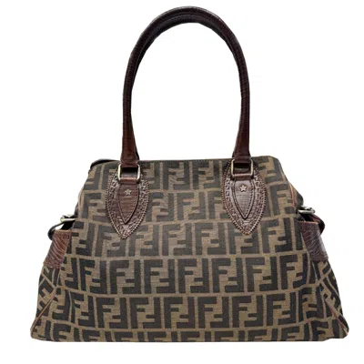 Pre-owned Fendi Brown Canvas Leather Shoulder Bag Tote Bag ()
