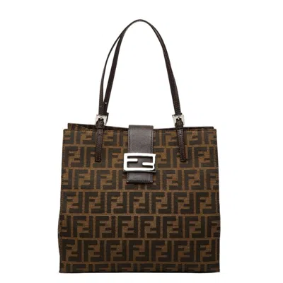 Pre-owned Fendi Brown Canvas Leather Shoulder Bag Tote Bag ()