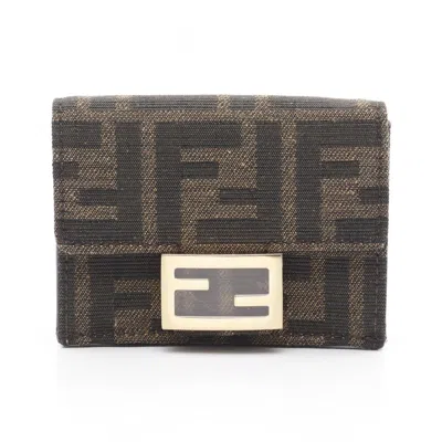 Pre-owned Fendi Brown Canvas Leather Wallet (tri-fold) ()