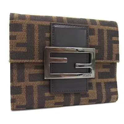 Pre-owned Fendi Brown Canvas Leather Wallet (tri-fold) ()