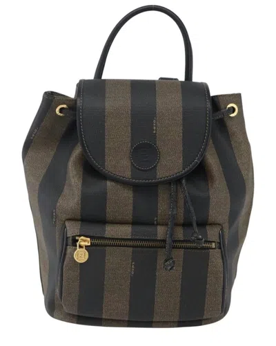 Pre-owned Fendi Brown Canvas Pequin Logo Backpack (authentic Pre-loved)