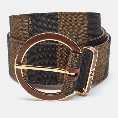 Pre-owned Fendi Brown Canvas Pequin Stripe Round Buckle Belt 80cm