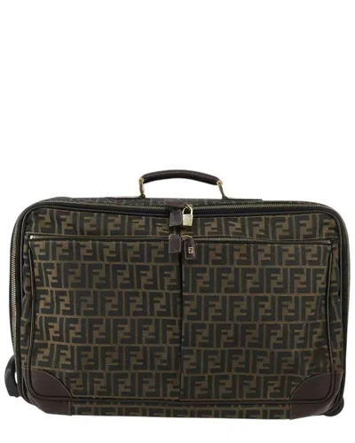 Pre-owned Fendi Brown Canvas Rolling Suitcase Travel Bag (authentic Pre-loved)