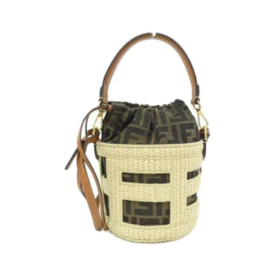 Pre-owned Fendi Brown Canvas Straw Shoulder Bag ()