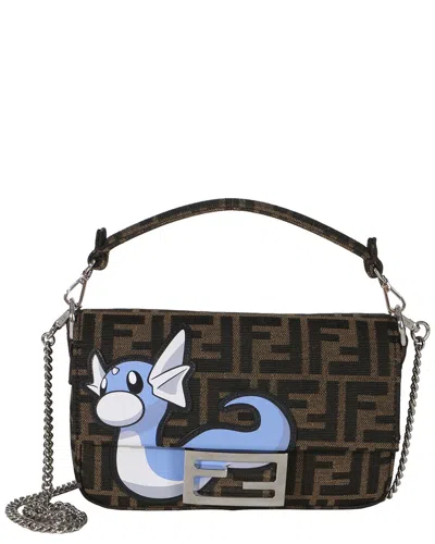 Fendi Brown Canvas X Frgmt X Pokemon Ff Jacquard Fabric Dratini Mini Baguette Bag (authentic Pre-lov