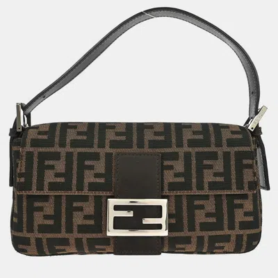 Pre-owned Fendi Brown Canvas Zucca Baguette Handbag