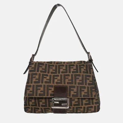 Pre-owned Fendi Brown Canvas Zucca Mamma Baguette Handbag