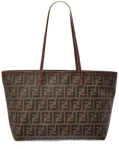 Pre-owned Fendi Brown Canvas Zucca Roll Tote Bag (authentic Pre-loved)