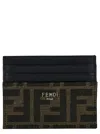 Fendi Brown Card-holder With Metal Lettering In Leather And Ff Canvas Man
