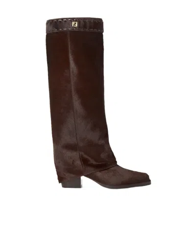 Fendi Brown Cavallino Calfskin High-heeled Boots